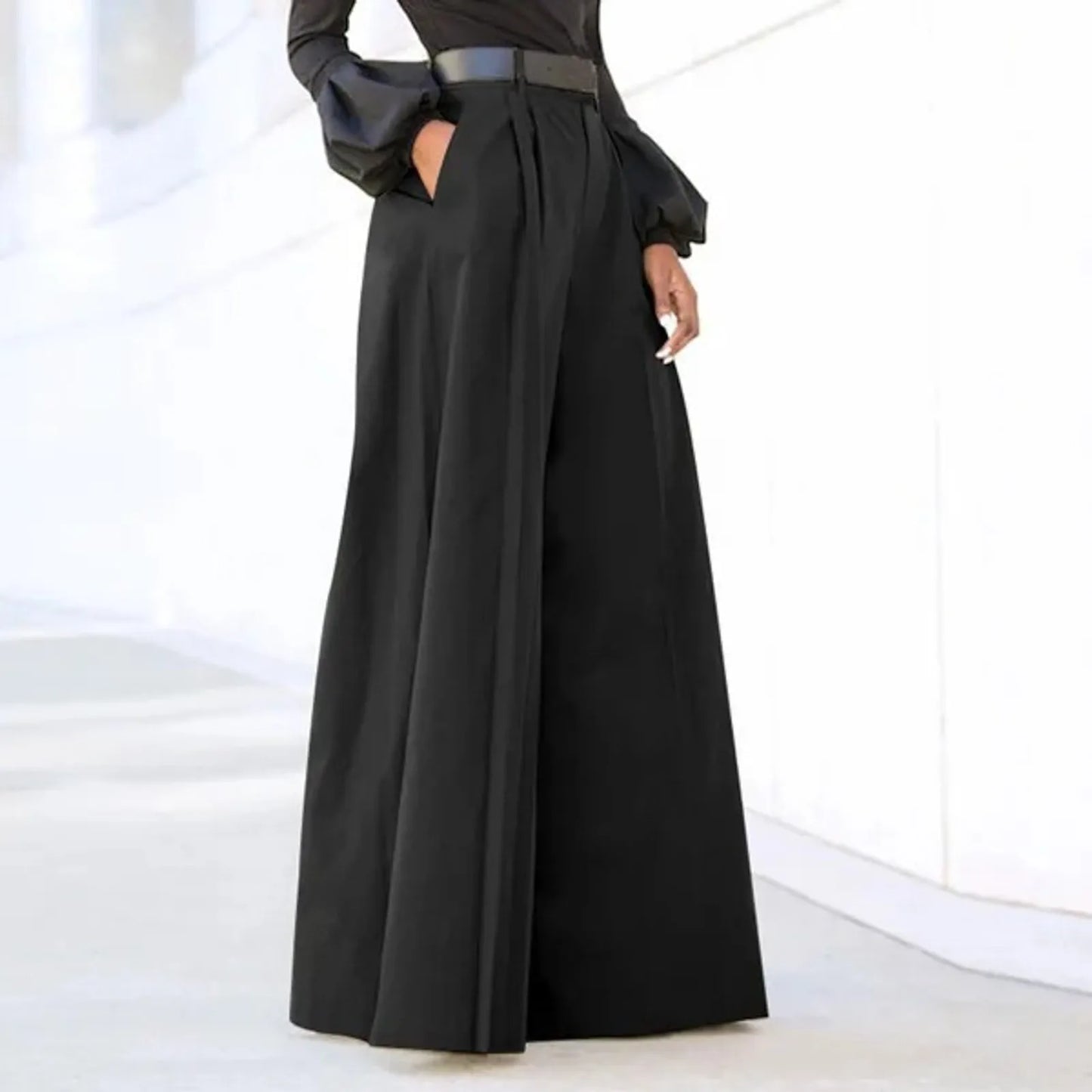 Spring Autumn Women Palazzo Pants High Waist Pleated A-Line Wide Leg Pants Large Size OL Vintage Culottes Bloomers Trousers 5XL - luxe middelen