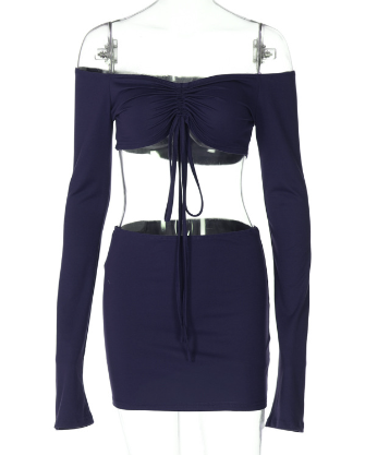 Drawstring Drop Ruched Off Shoulder Two-piece Skirt Set Y2K Long Sleeve Top & Bodycon Skirt Outfits Women's Clothing luxe middelen