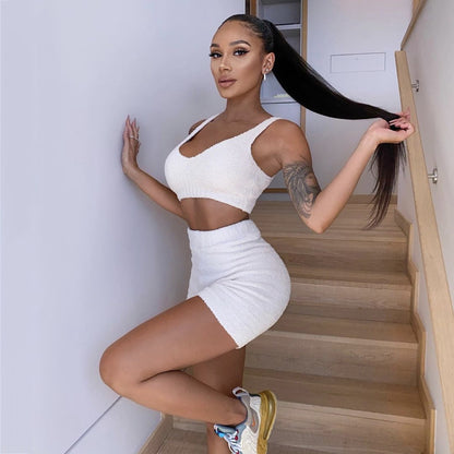 3pcs Womens Clothing Long Sleeve Crop Tank Top And Drawstring Shorts Pajama Set luxe middelen