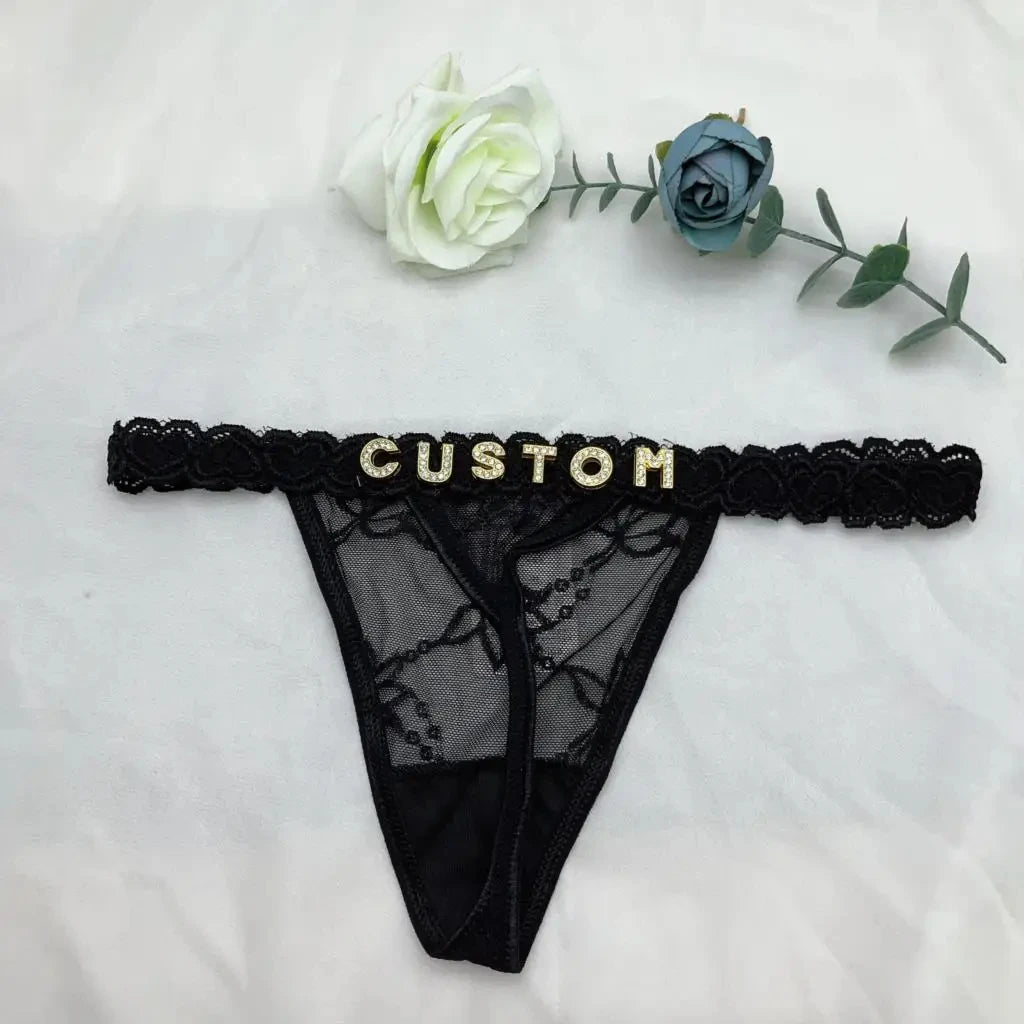 Custom Thong Panties with Name DIY Rhinestone Letter Thongs Sexy Customized Underwear G-String Personalized Bikini Jewelry Gift - luxe middelen