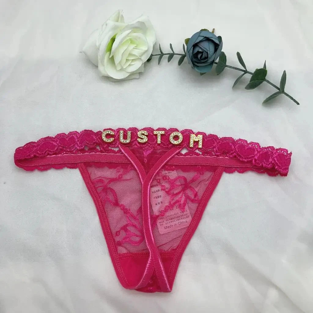 Custom Thong Panties with Name DIY Rhinestone Letter Thongs Sexy Customized Underwear G-String Personalized Bikini Jewelry Gift - luxe middelen