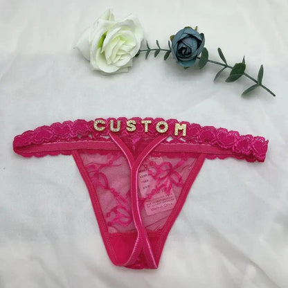 Custom Thong Panties with Name DIY Rhinestone Letter Thongs Sexy Customized Underwear G-String Personalized Bikini Jewelry Gift - luxe middelen