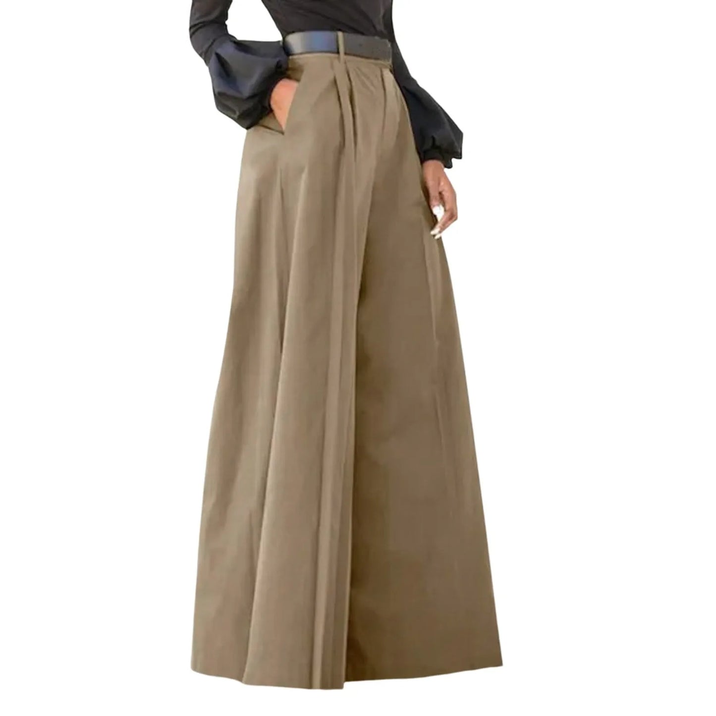 Spring Autumn Women Palazzo Pants High Waist Pleated A-Line Wide Leg Pants Large Size OL Vintage Culottes Bloomers Trousers 5XL - luxe middelen