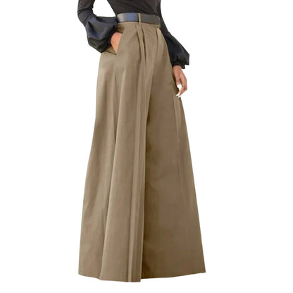 Spring Autumn Women Palazzo Pants High Waist Pleated A-Line Wide Leg Pants Large Size OL Vintage Culottes Bloomers Trousers 5XL - luxe middelen