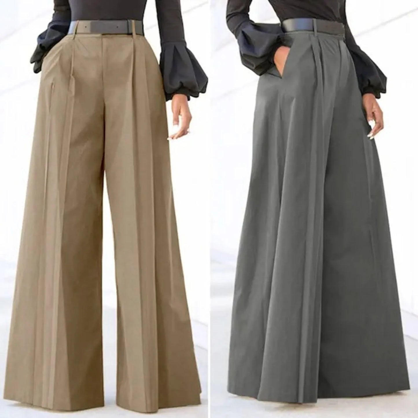 Spring Autumn Women Palazzo Pants High Waist Pleated A-Line Wide Leg Pants Large Size OL Vintage Culottes Bloomers Trousers 5XL - luxe middelen