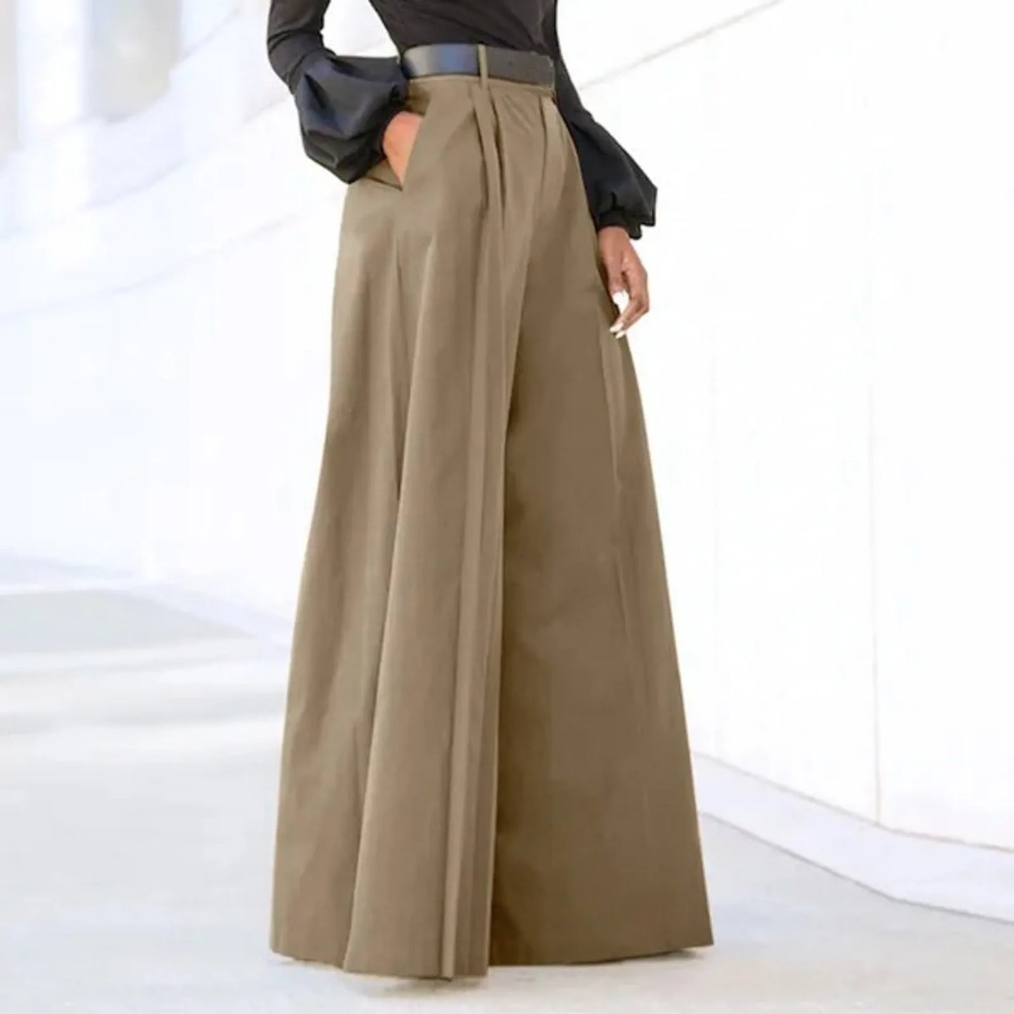 Spring Autumn Women Palazzo Pants High Waist Pleated A-Line Wide Leg Pants Large Size OL Vintage Culottes Bloomers Trousers 5XL - luxe middelen