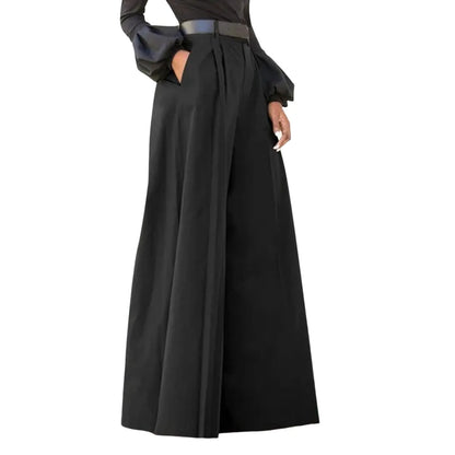 Spring Autumn Women Palazzo Pants High Waist Pleated A-Line Wide Leg Pants Large Size OL Vintage Culottes Bloomers Trousers 5XL - luxe middelen