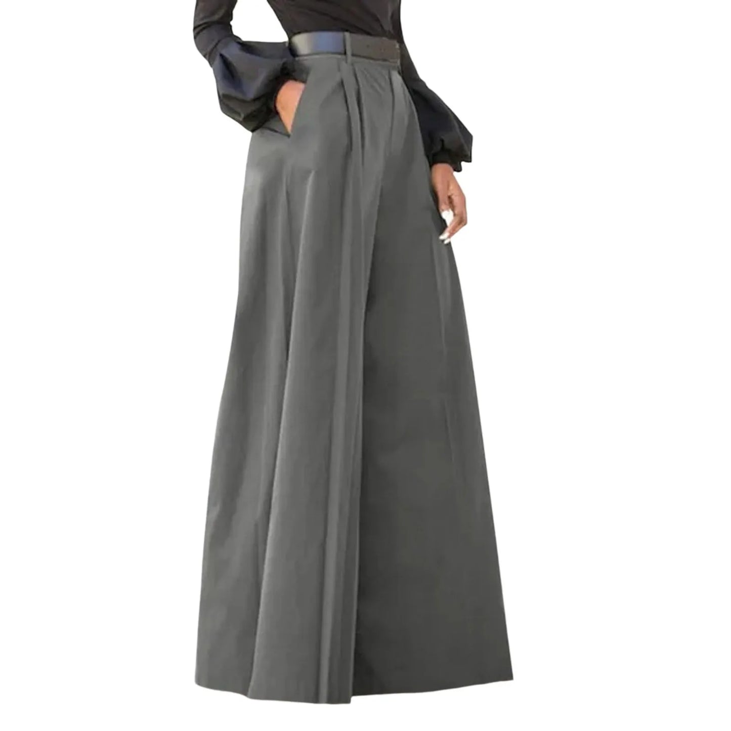 Spring Autumn Women Palazzo Pants High Waist Pleated A-Line Wide Leg Pants Large Size OL Vintage Culottes Bloomers Trousers 5XL - luxe middelen