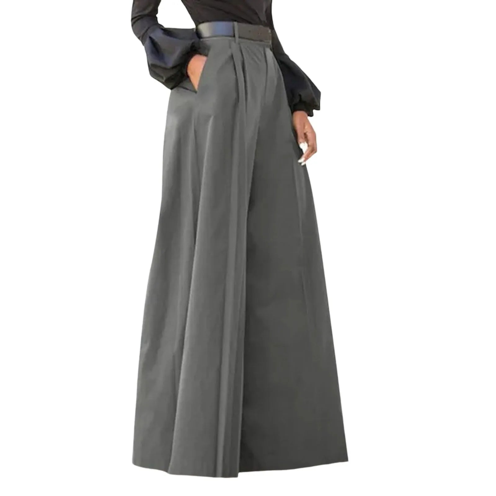 Spring Autumn Women Palazzo Pants High Waist Pleated A-Line Wide Leg Pants Large Size OL Vintage Culottes Bloomers Trousers 5XL - luxe middelen