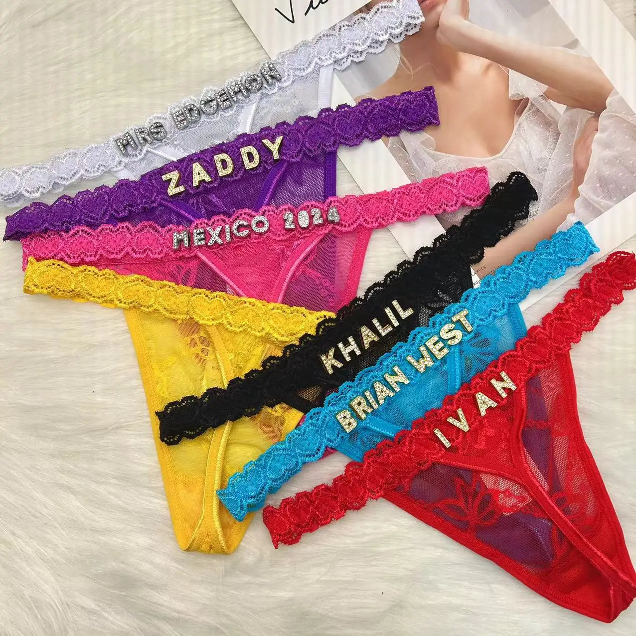 Custom Thong Panties with Name DIY Rhinestone Letter Thongs Sexy Customized Underwear G-String Personalized Bikini Jewelry Gift - luxe middelen