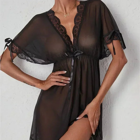Lingerie  Add 220 Pounds Sexy Deep V Slip Nightdress Lace Hot Seductive Sex Pajamas Women Big Chest Mm Nightdress  Summer Dress - luxe middelen