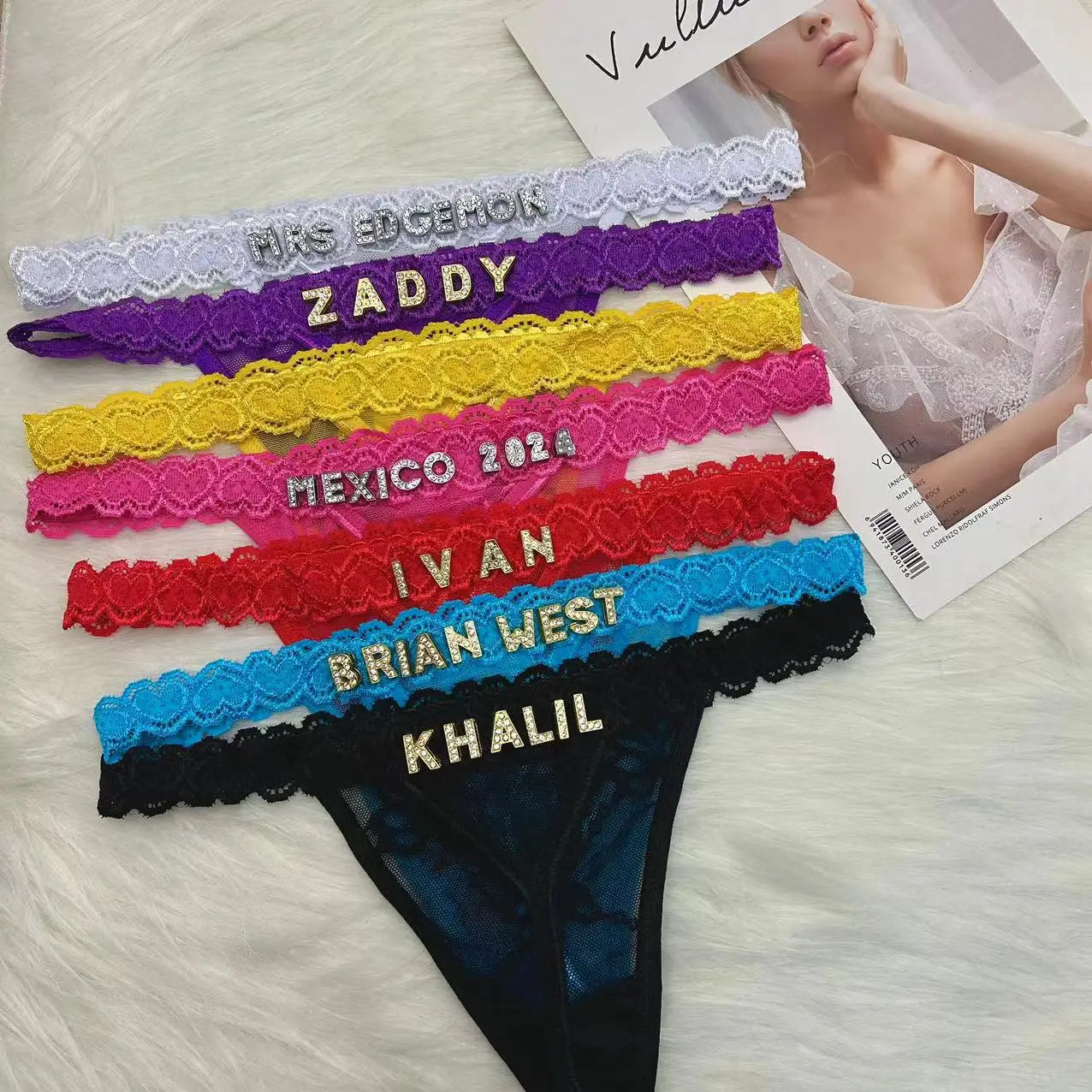 Custom Thong Panties with Name DIY Rhinestone Letter Thongs Sexy Customized Underwear G-String Personalized Bikini Jewelry Gift - luxe middelen