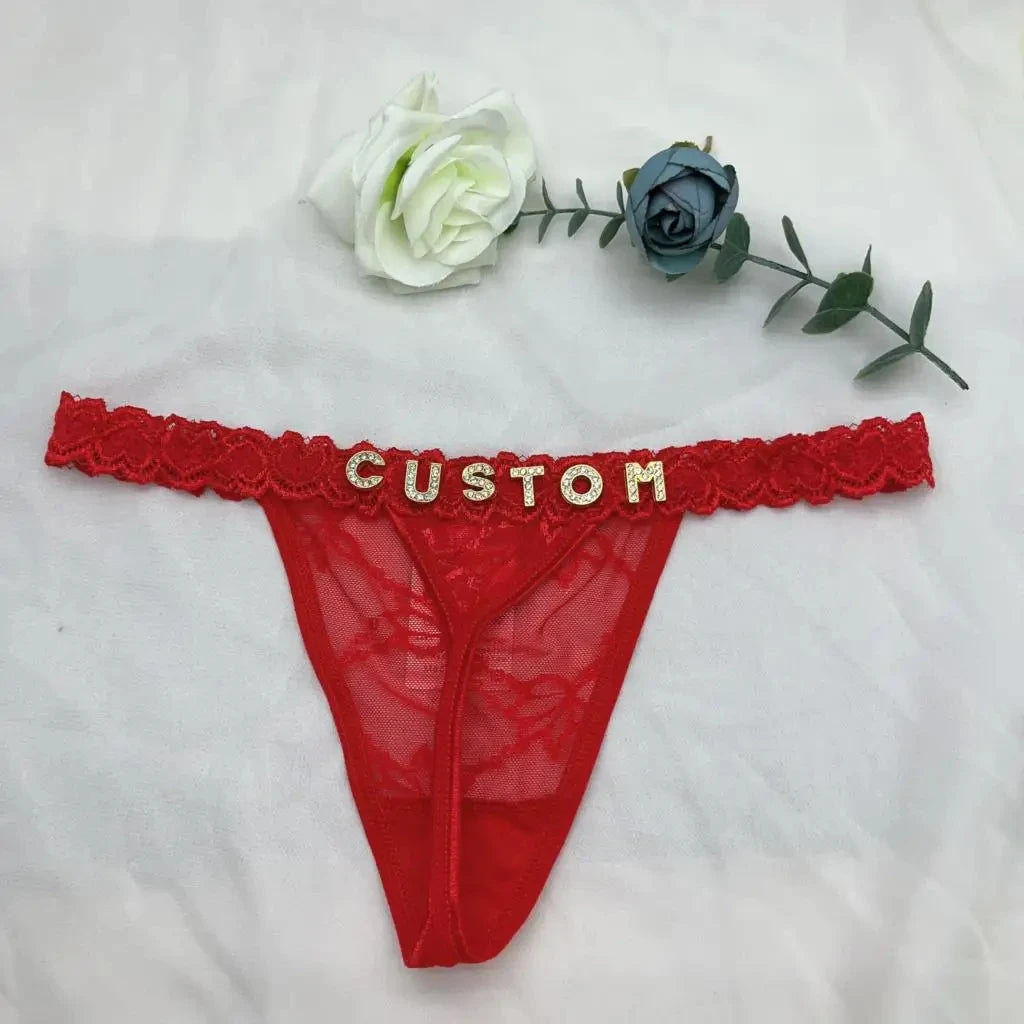 Custom Thong Panties with Name DIY Rhinestone Letter Thongs Sexy Customized Underwear G-String Personalized Bikini Jewelry Gift - luxe middelen