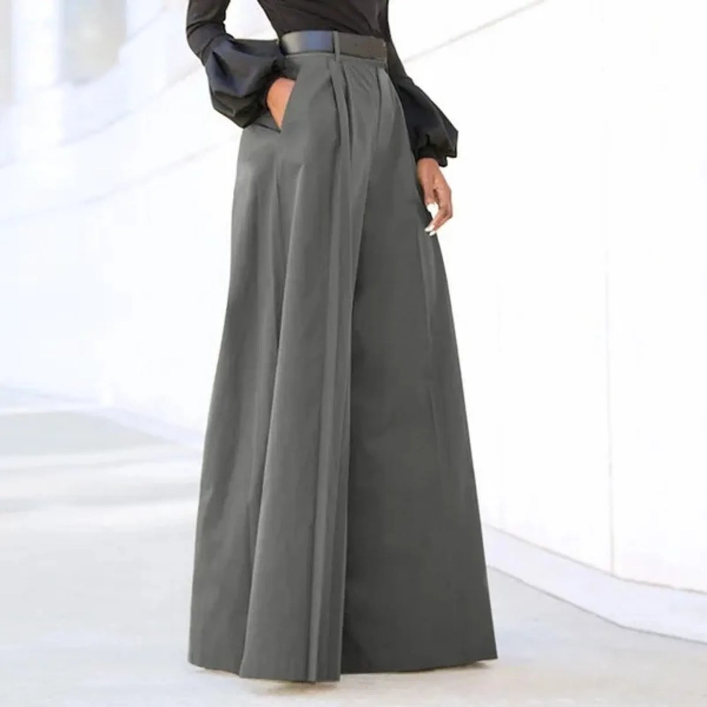 Spring Autumn Women Palazzo Pants High Waist Pleated A-Line Wide Leg Pants Large Size OL Vintage Culottes Bloomers Trousers 5XL - luxe middelen