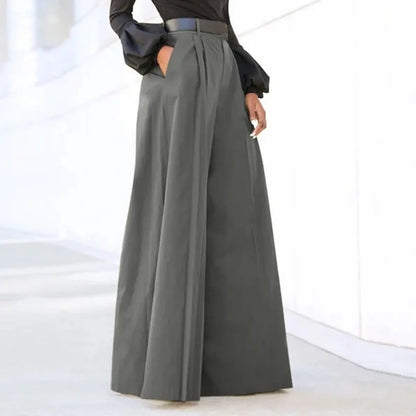 Spring Autumn Women Palazzo Pants High Waist Pleated A-Line Wide Leg Pants Large Size OL Vintage Culottes Bloomers Trousers 5XL - luxe middelen
