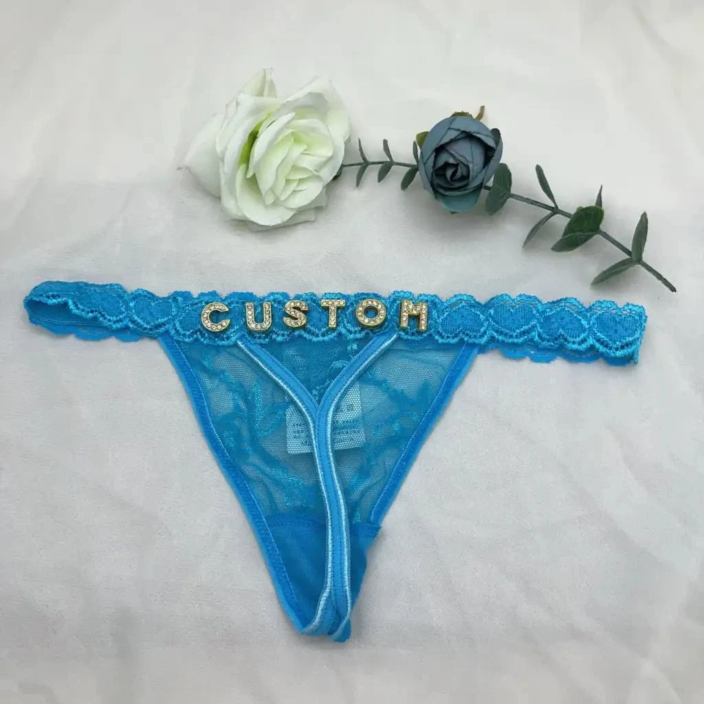 Custom Thong Panties with Name DIY Rhinestone Letter Thongs Sexy Customized Underwear G-String Personalized Bikini Jewelry Gift - luxe middelen