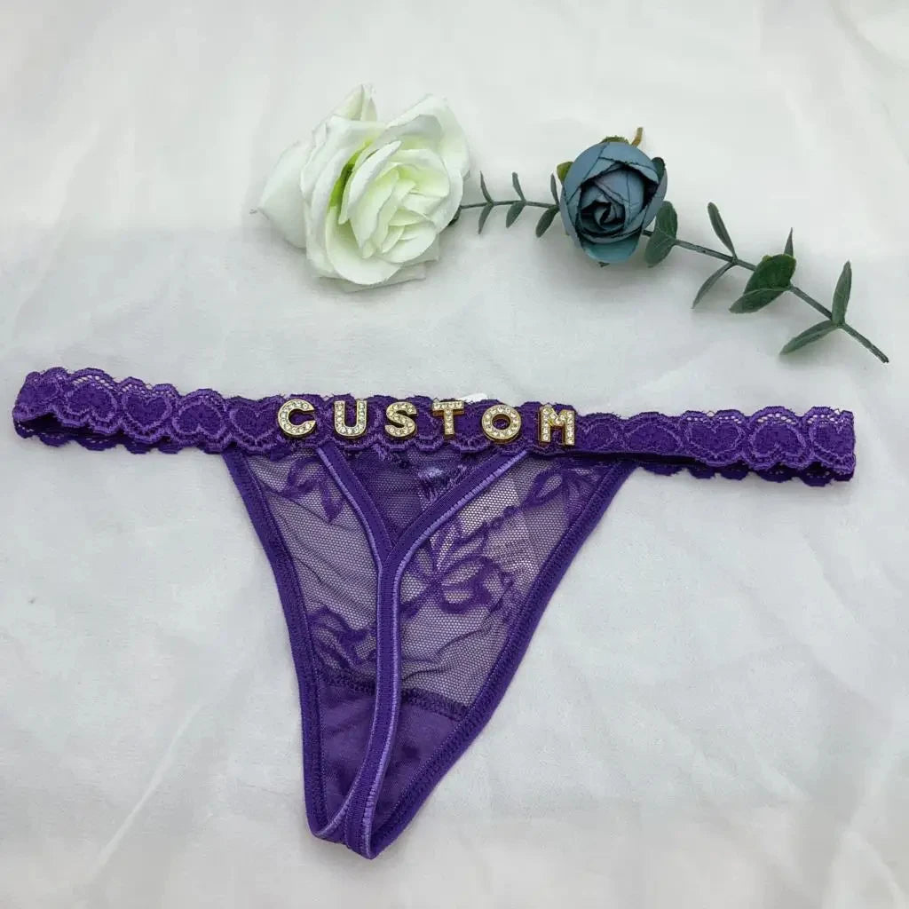 Custom Thong Panties with Name DIY Rhinestone Letter Thongs Sexy Customized Underwear G-String Personalized Bikini Jewelry Gift - luxe middelen