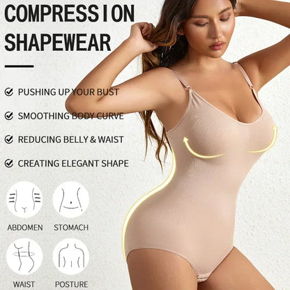 1 Piece Solid Seamless Brief Shaping Shapewear Bodysuit, Tummy Control Butt Lifting Slimmer Body Shaper, Women's Underwear - luxe middelen