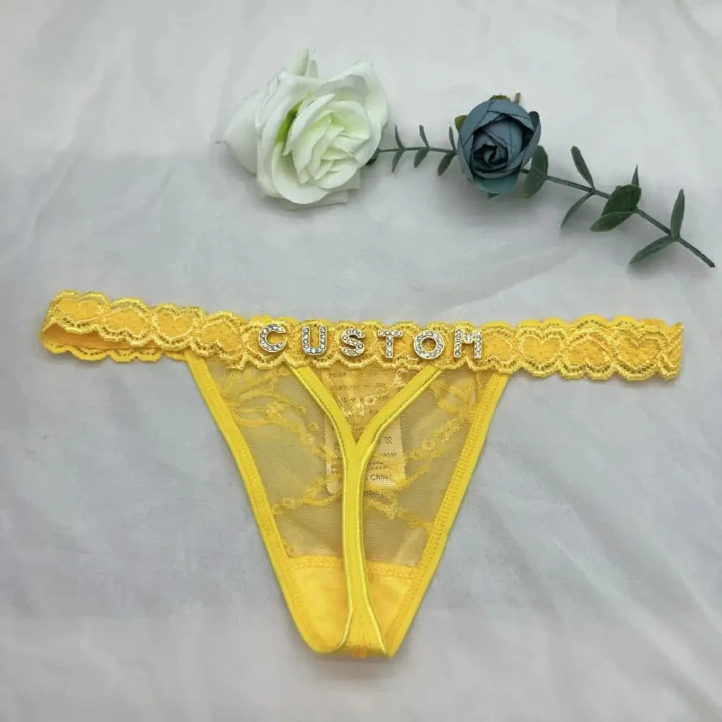 Custom Thong Panties with Name DIY Rhinestone Letter Thongs Sexy Customized Underwear G-String Personalized Bikini Jewelry Gift - luxe middelen