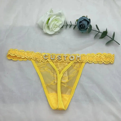 Custom Thong Panties with Name DIY Rhinestone Letter Thongs Sexy Customized Underwear G-String Personalized Bikini Jewelry Gift - luxe middelen